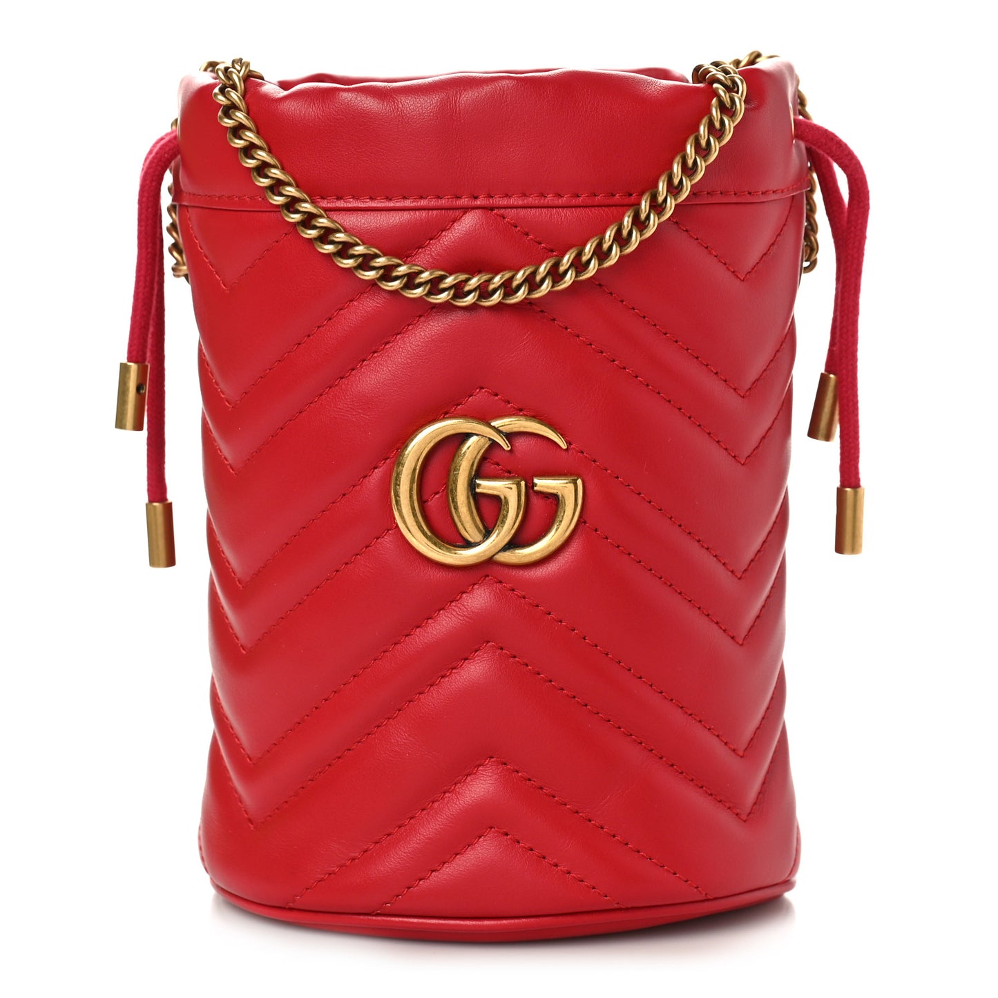 Calfskin Matelasse Mini GG Marmont 2.0 Bucket Bag Hibiscus Red