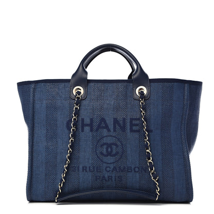Chanel Mixed Fibers Striped Medium Deauville Tote Navy Blue 1 of 10