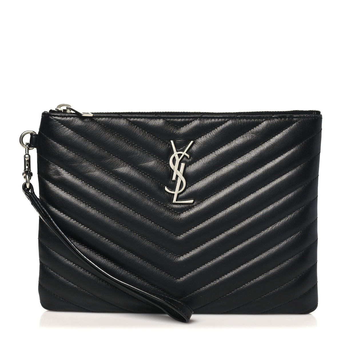 Saint Laurent Calfskin Matelasse Chevron Monogram A5 Wristlet Black 1 of 9