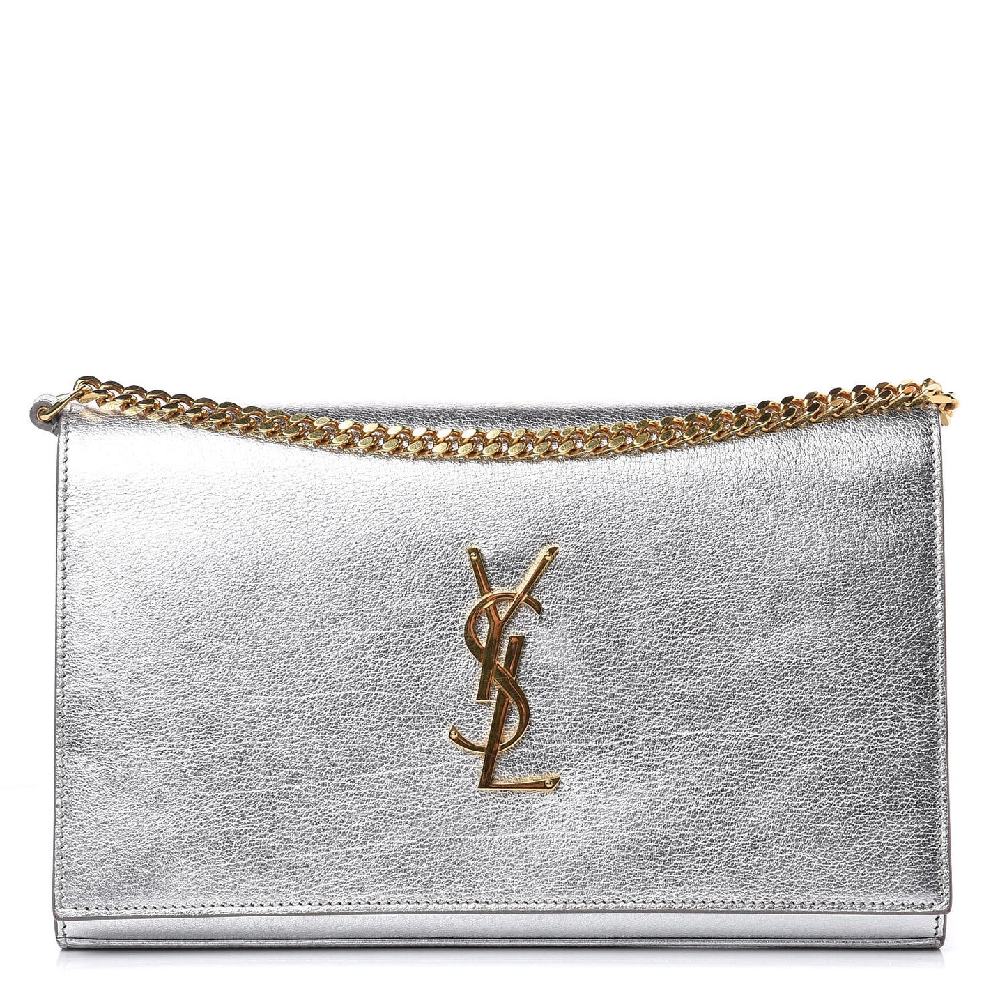Metallic Calfskin Monogram Chain Wallet Argento