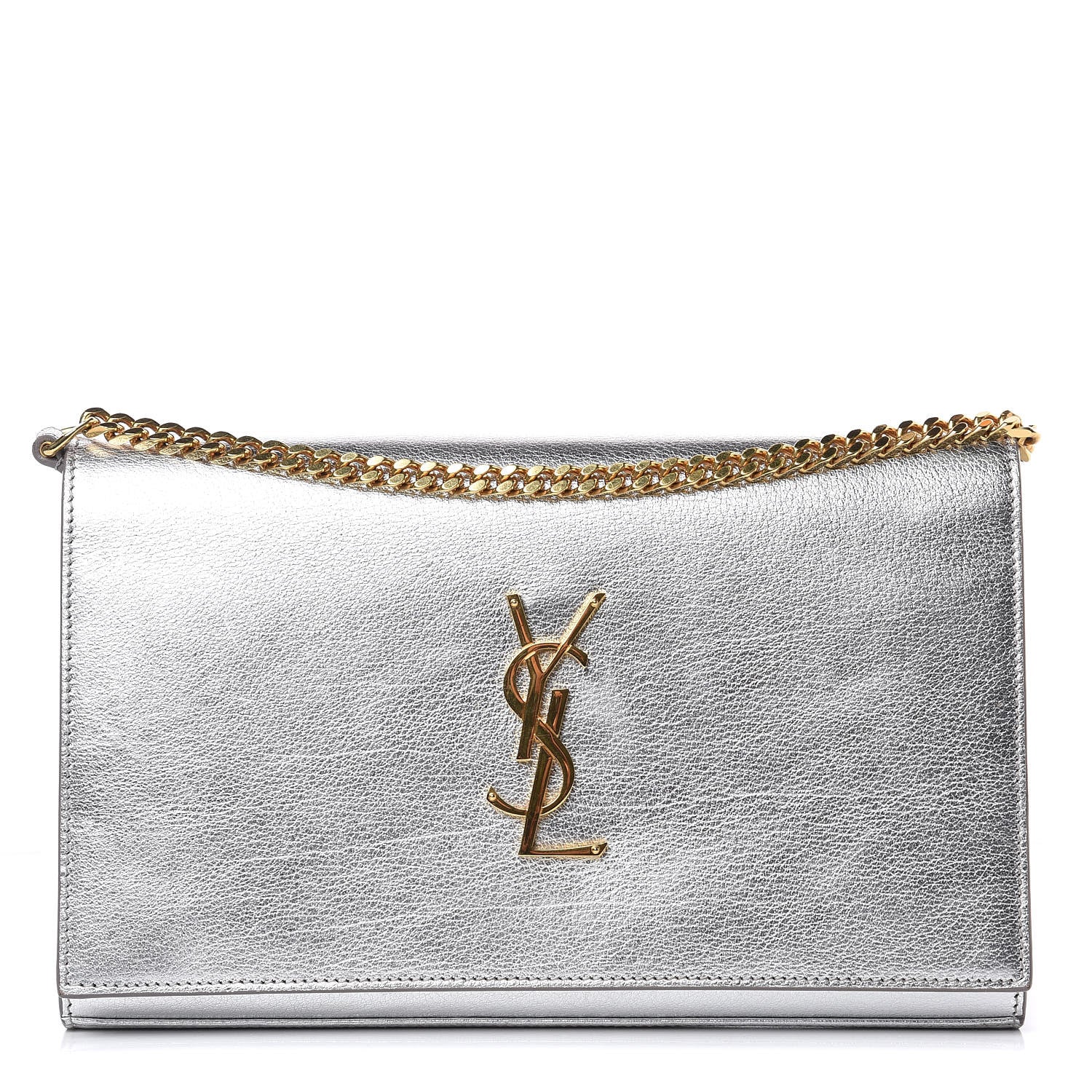 Saint Laurent Metallic Calfskin Monogram Chain Wallet Argento 1 of 9