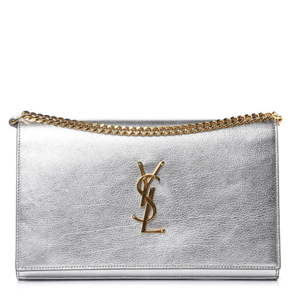 Saint Laurent Metallic Calfskin Monogram Chain Wallet Argento 1 of 9