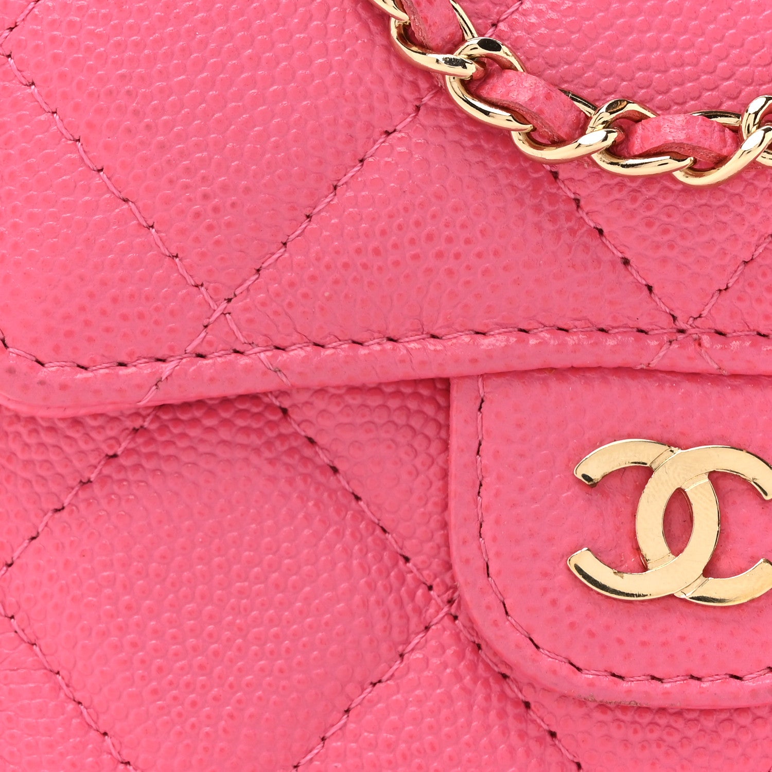 Chanel Caviar Quilted Flap Card Holder On Chain Pink 9 of 14