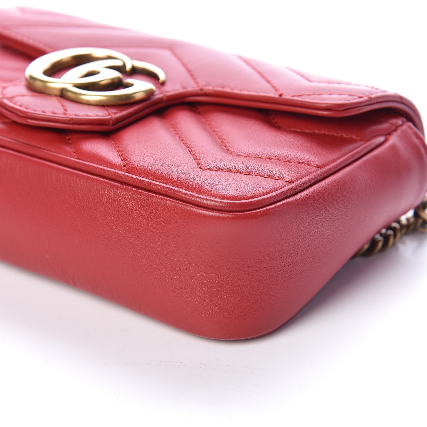 Gucci Calfskin Matelasse Super Mini GG Marmont Shoulder Bag Hibiscus Red 6 of 11