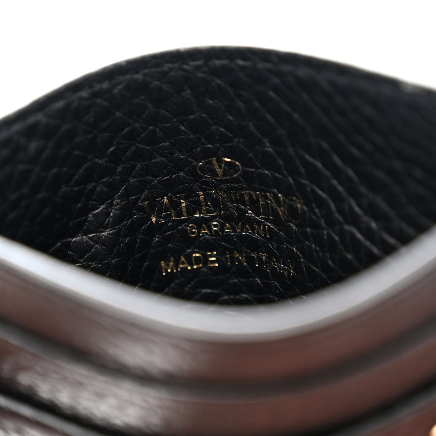 Pebbled Calfskin Rockstud Card Holder Black