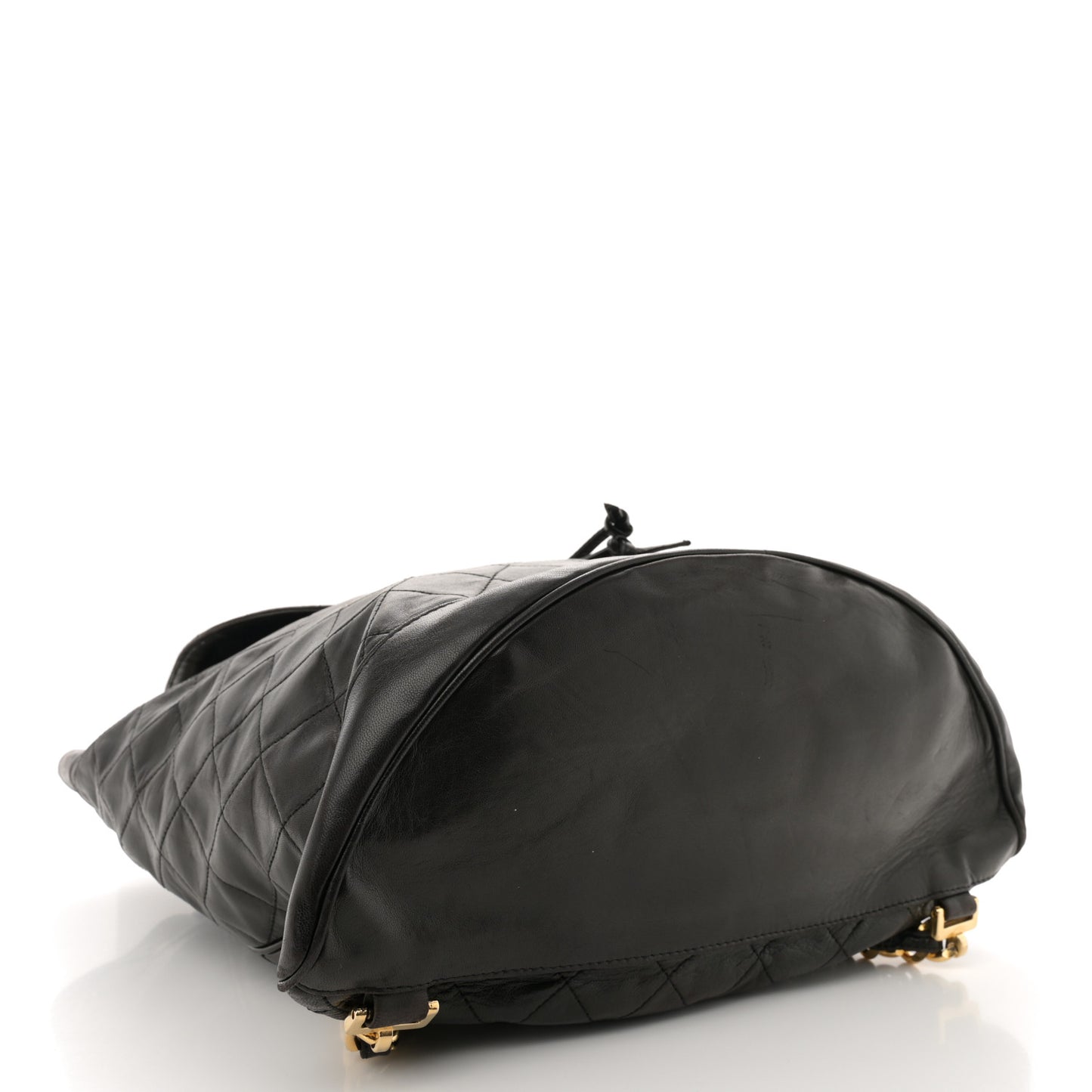 Lambskin Quilted Drawstring Backpack Black