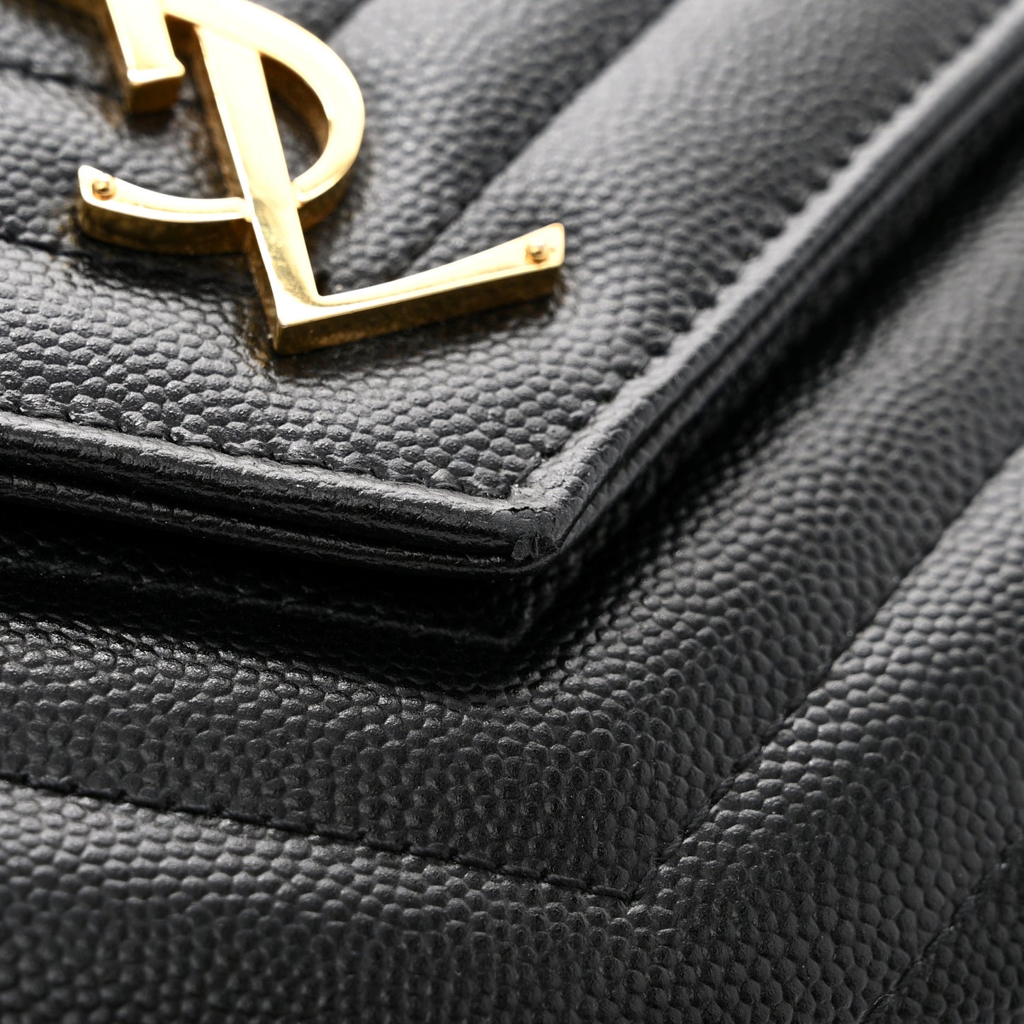 Grain De Poudre Matelasse Chevron Monogram Envelope Clutch Black