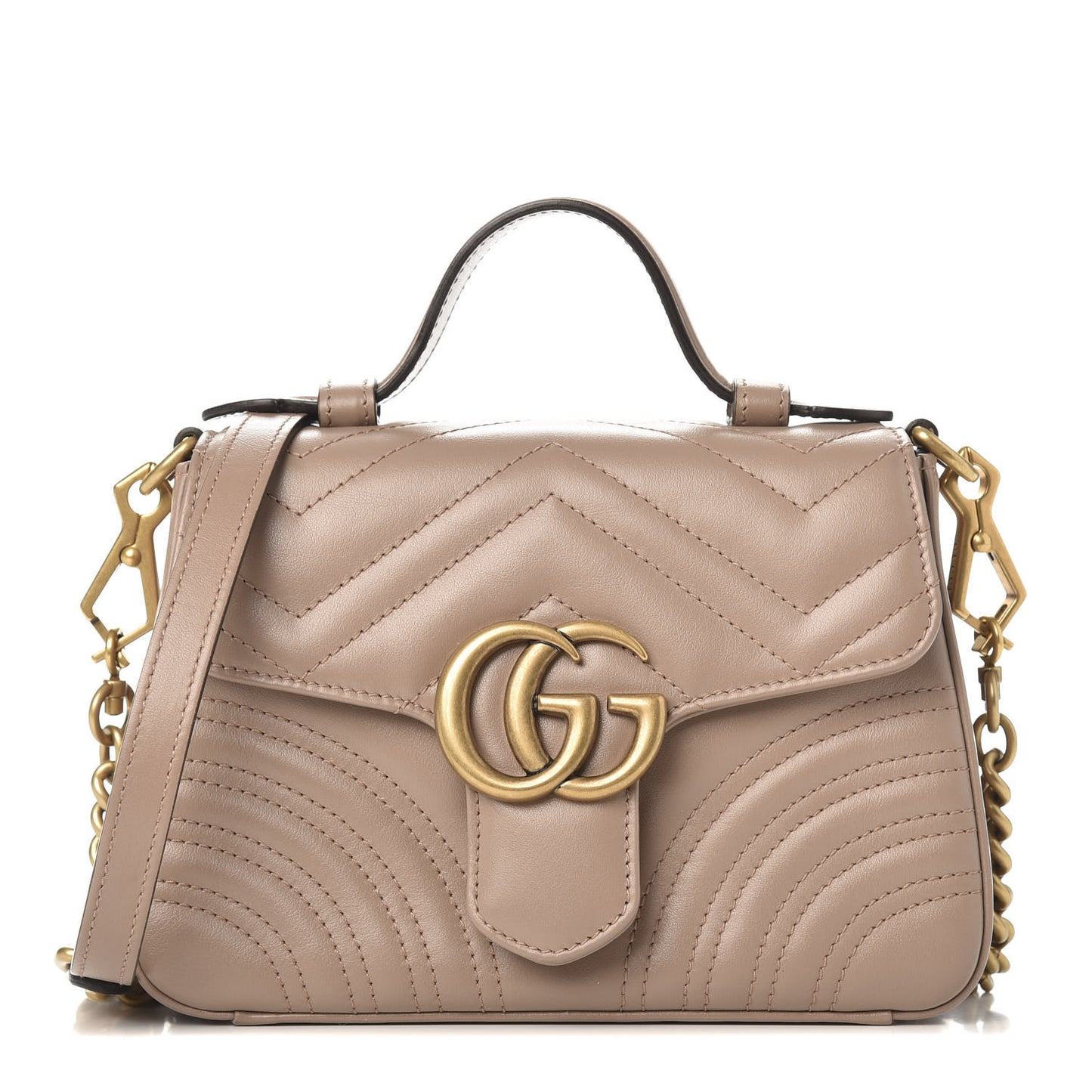 Calfskin Matelasse Mini GG Marmont Top Handle Shoulder Bag Porcelain Rose