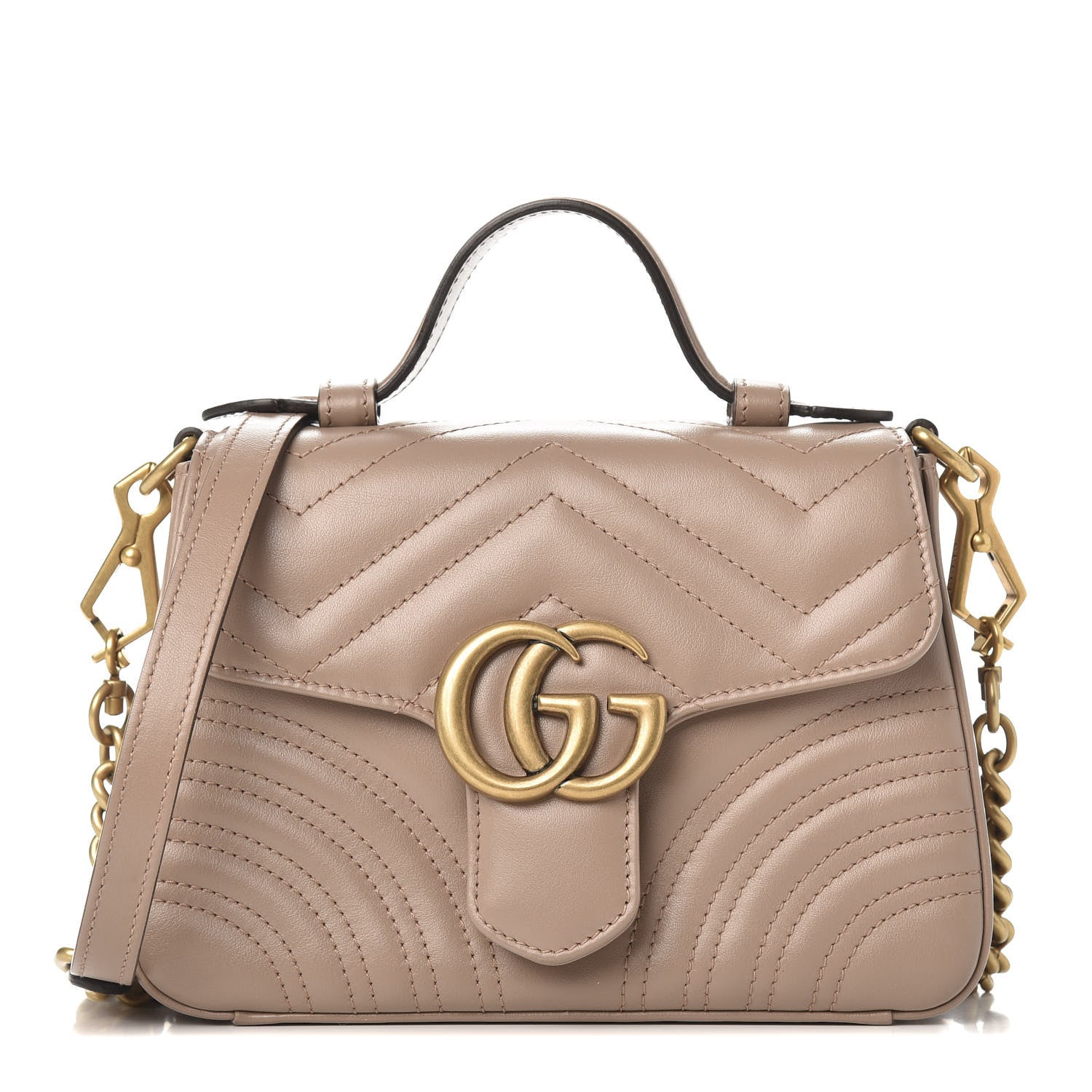 Gucci Calfskin Matelasse Mini GG Marmont Top Handle Shoulder Bag Porcelain Rose 1 of 10