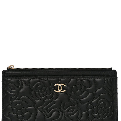 Chanel Lambskin Camellia Embossed Classic Zip Pouch Black 8 of 10