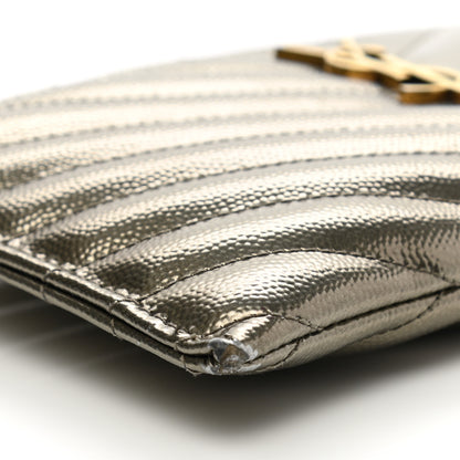 Saint Laurent Metallic Grain De Poudre Matelasse Chevron Monogram Bill Pouch Piombo 9 of 13