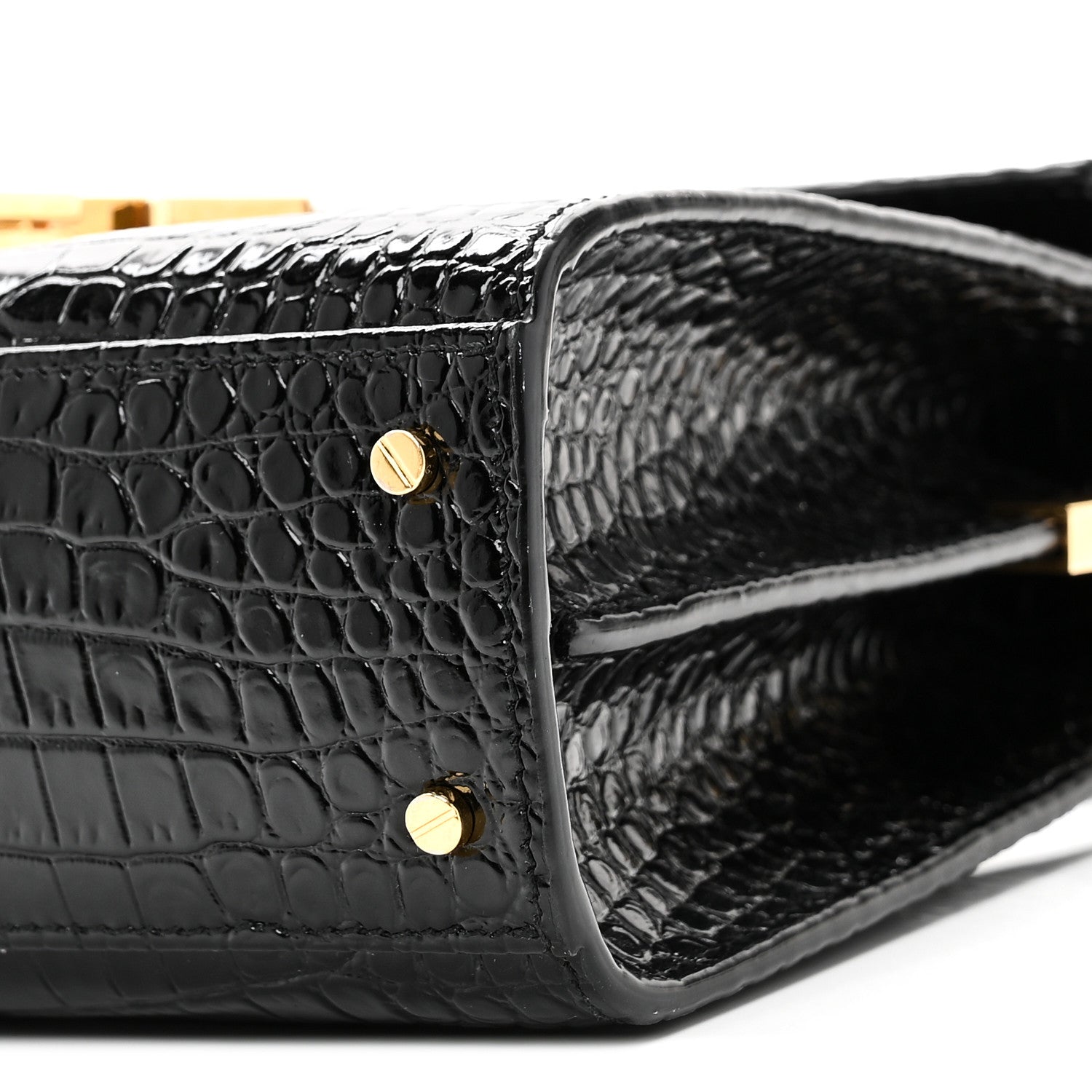 Saint Laurent Calfskin Crocodile Embossed Mini Classic Monogram Cassandra Top Handle Black 9 of 9