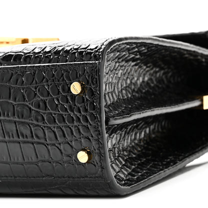 Saint Laurent Calfskin Crocodile Embossed Mini Classic Monogram Cassandra Top Handle Black 9 of 9