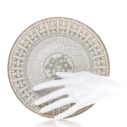 Hermes Porcelain Mosaique au 24 Platine Dessert Plate 8.3 Set of 2 2 of 7