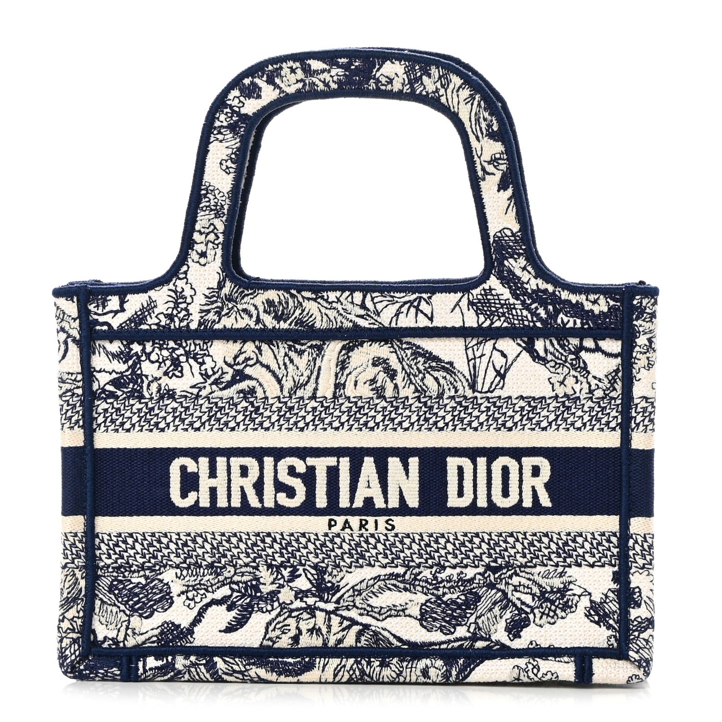 Canvas Embroidered Mini Toile De Jouy Book Tote Blue