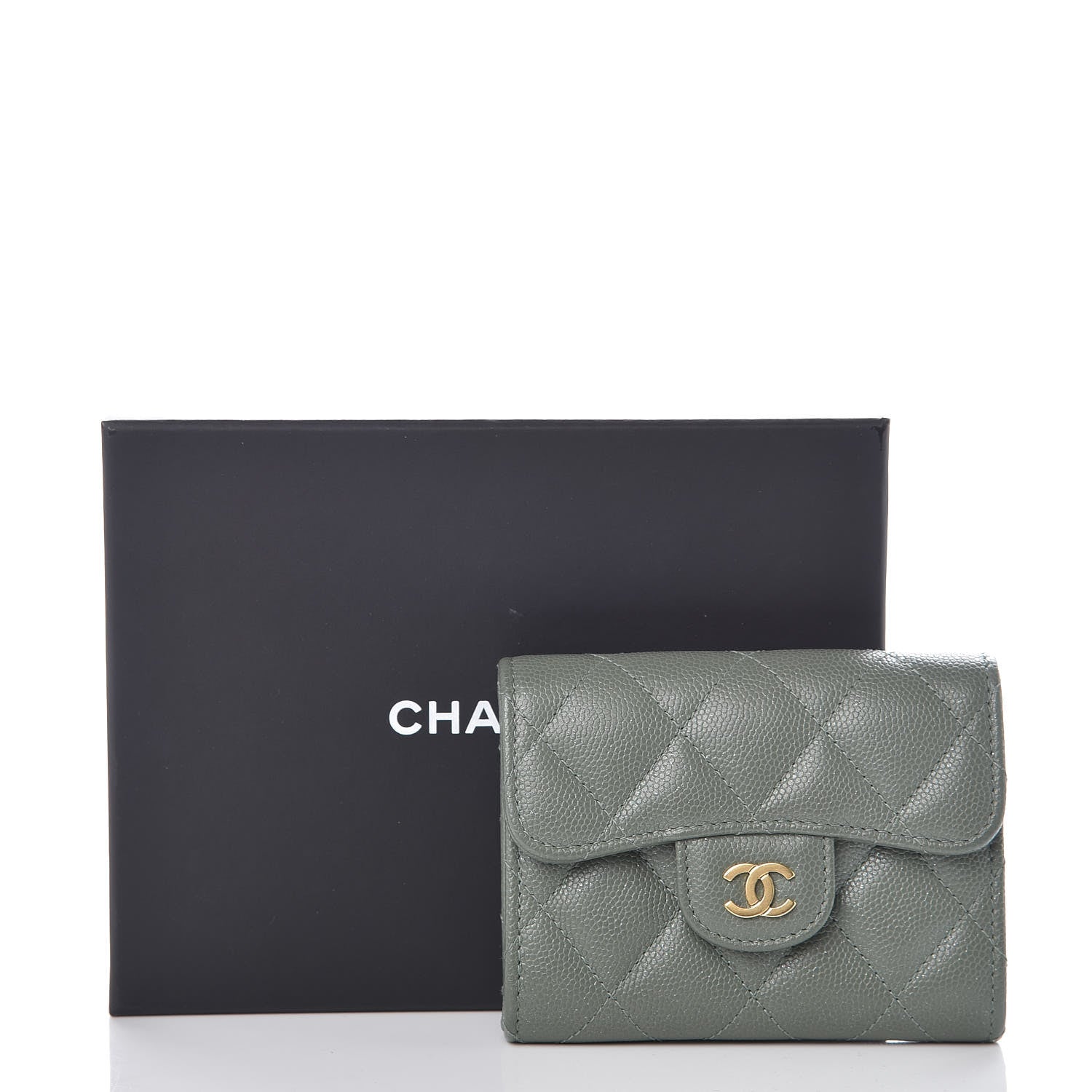 Chanel Iridescent Caviar Quilted Flap Card Holder Wallet Green 9 of 9