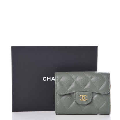 Chanel Iridescent Caviar Quilted Flap Card Holder Wallet Green 9 of 9