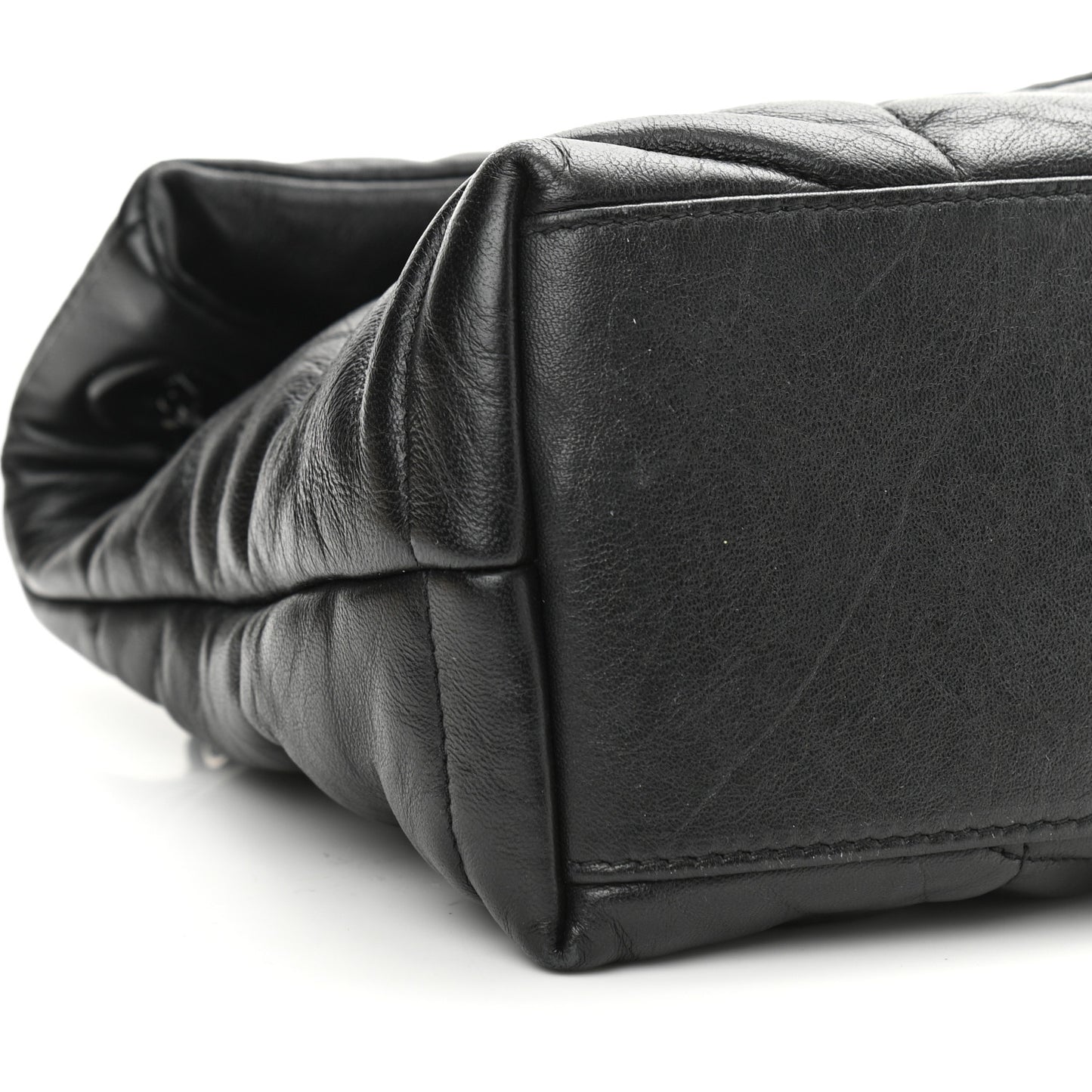 Lambskin Quilted Monogram Monochrome Small Loulou Puffer Chain Satchel Black