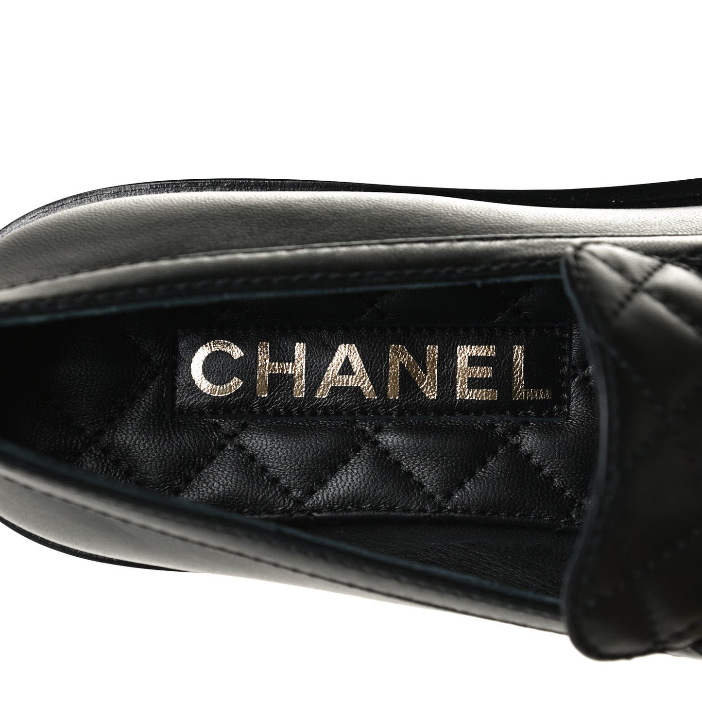 Lambskin Pearl Crystal Quilted CC Logo Jewelry Loafers 38 Black