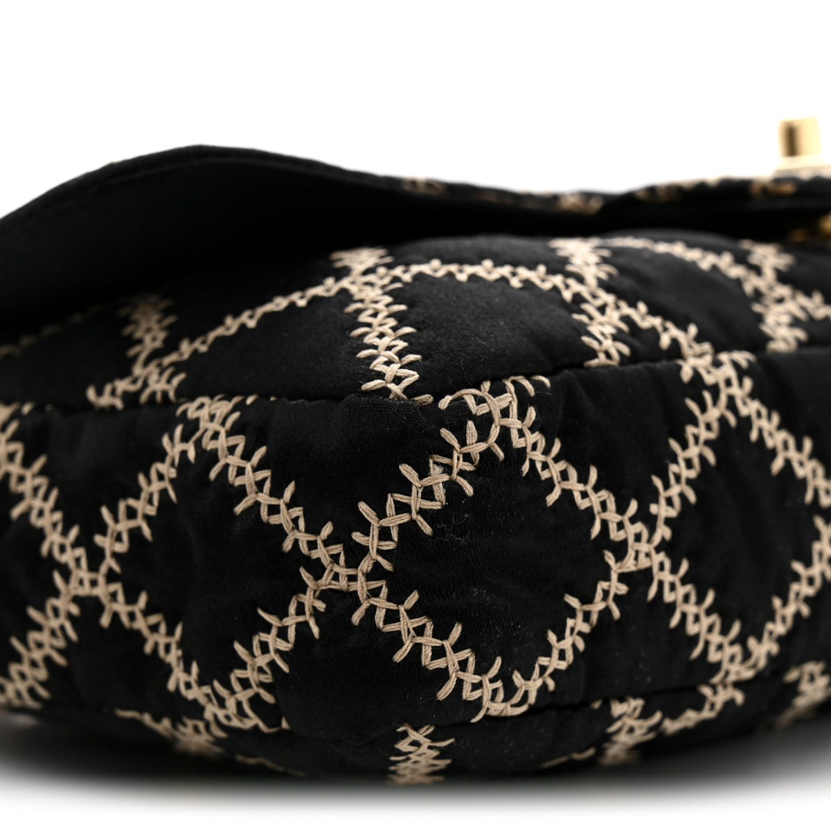 Satin Wild Stitch Medium Single Flap Black Beige