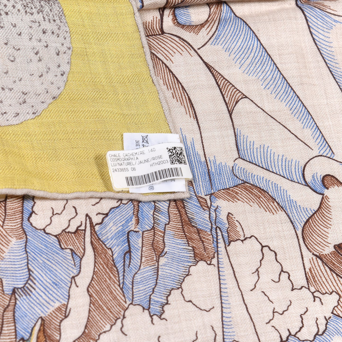 Cashmere Silk Cosmographia Universalis Shawl 140 Naturel Jaune Rose Pale