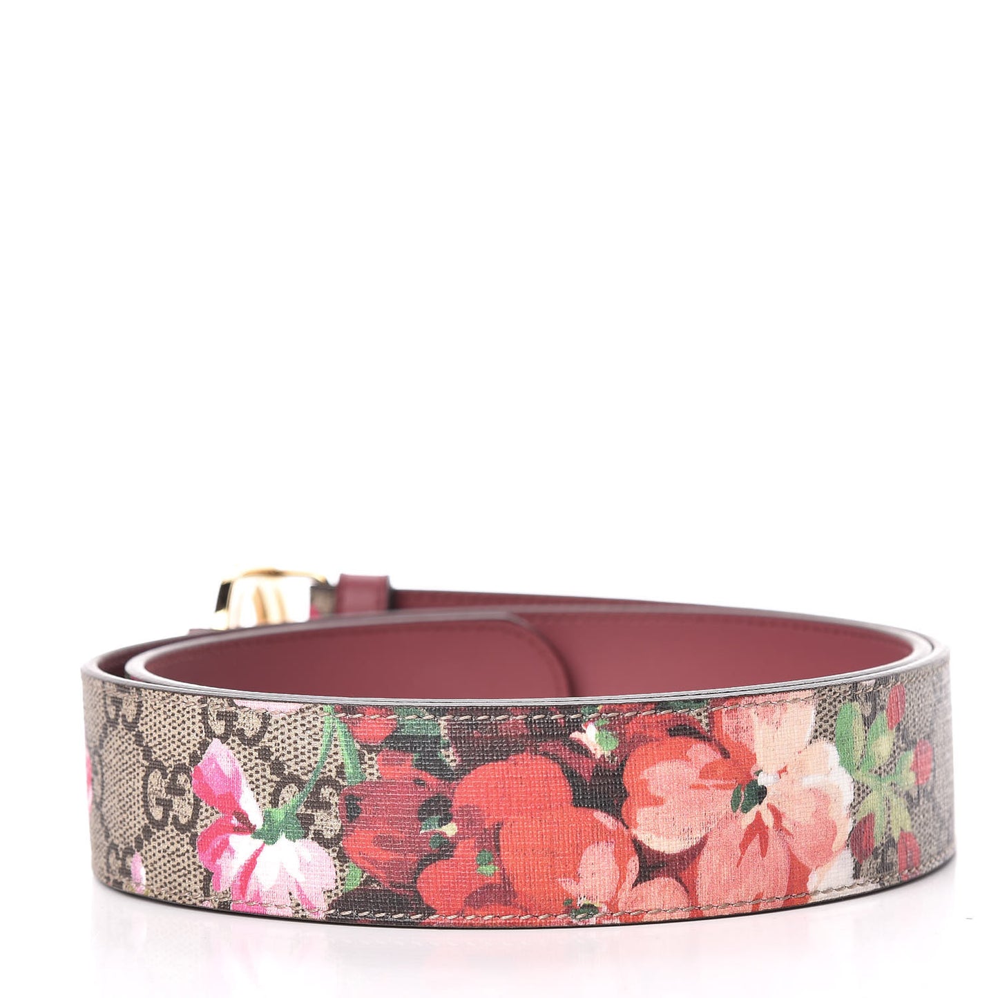 GG Supreme Monogram Blooms Moon Calfskin Interlocking G 37mm Belt 90 36 Beige Ebony Multicolor Dry Rose