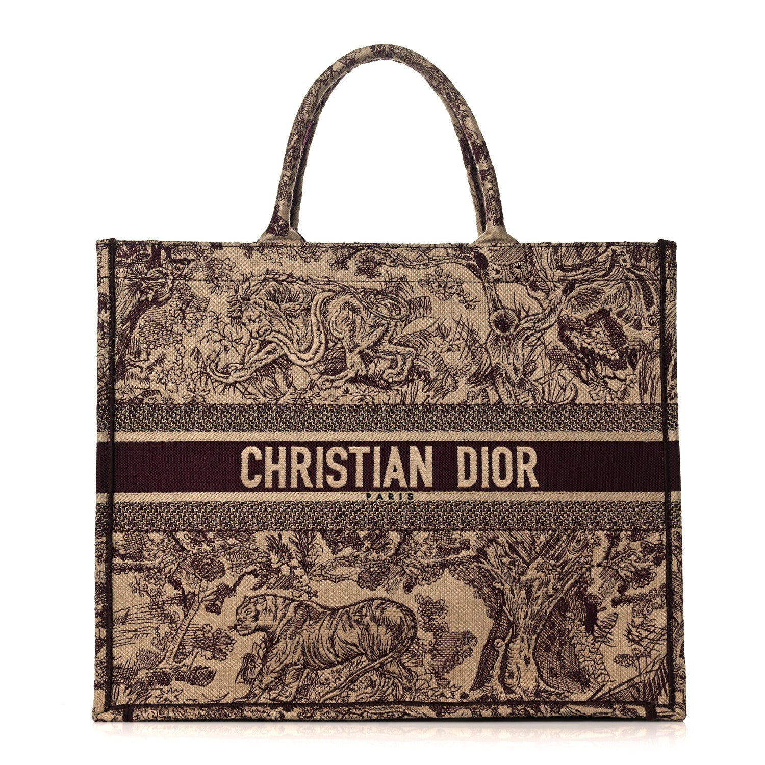 Christian Dior Canvas Embroidered Large Dioriviera Toile De Jouy Book Tote Burgundy 1 of 11