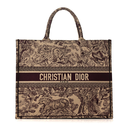 Christian Dior Canvas Embroidered Large Dioriviera Toile De Jouy Book Tote Burgundy 1 of 11