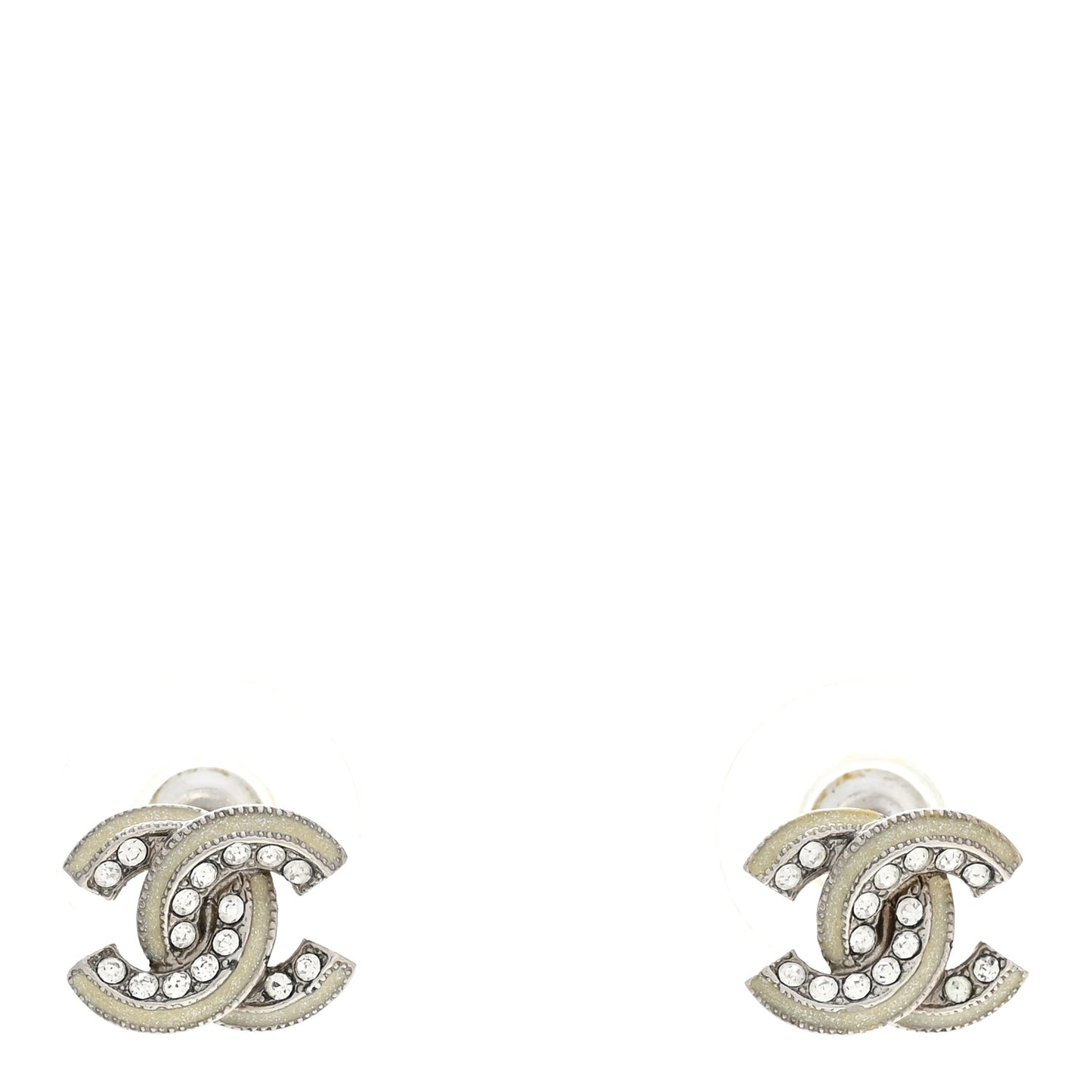 Enamel Crystal CC Earrings Silver