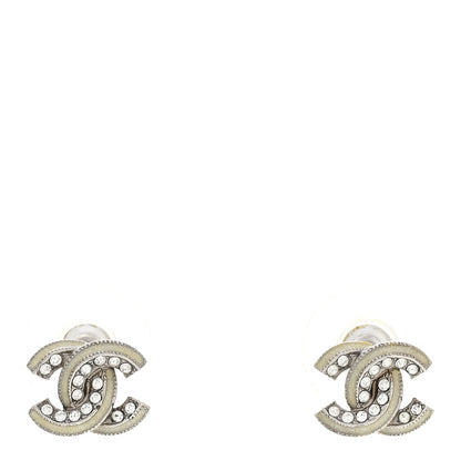 Chanel Enamel Crystal CC Earrings Silver 1 of 5