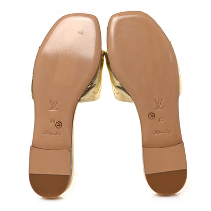 Louis Vuitton Metallic Lambskin Embossed Monogram Revival Flat Mules 35 Gold 5 of 9