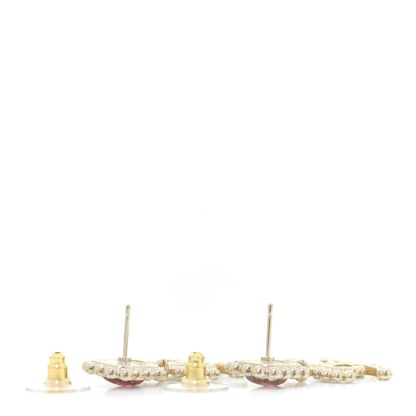 Crystal Pearl CC Drop Earrings Pink Gold