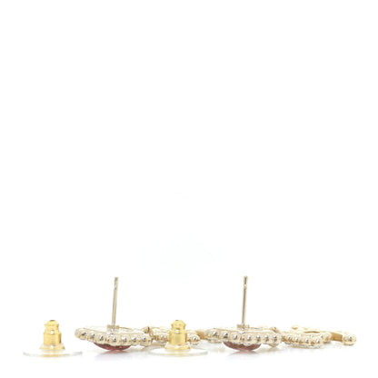 Chanel Crystal Pearl CC Drop Earrings Pink Gold 3 of 5