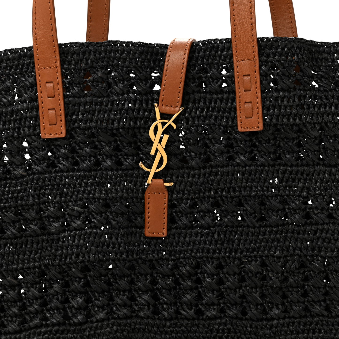 Raffia Calfskin Medium Panier Tote Black