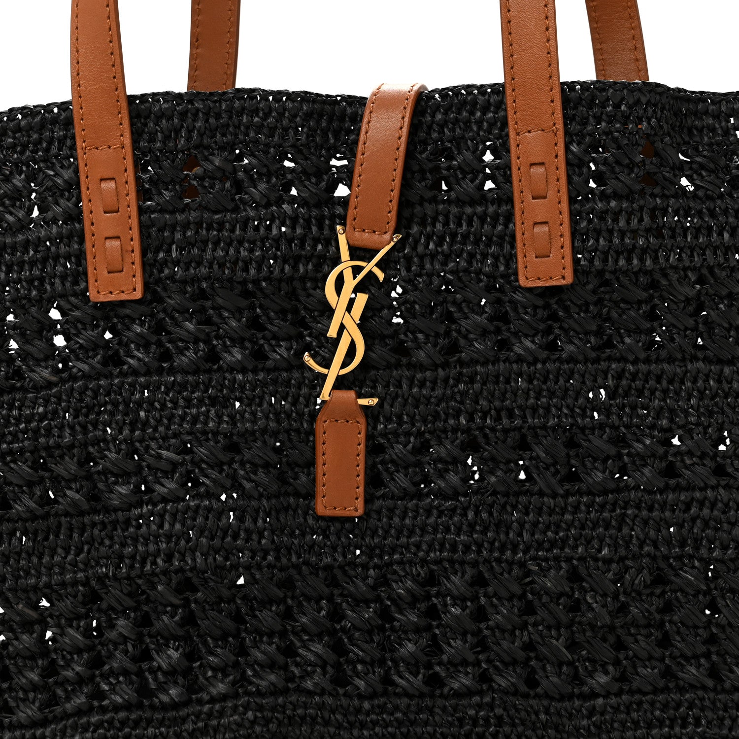 Saint Laurent Raffia Calfskin Medium Panier Tote Black 8 of 9