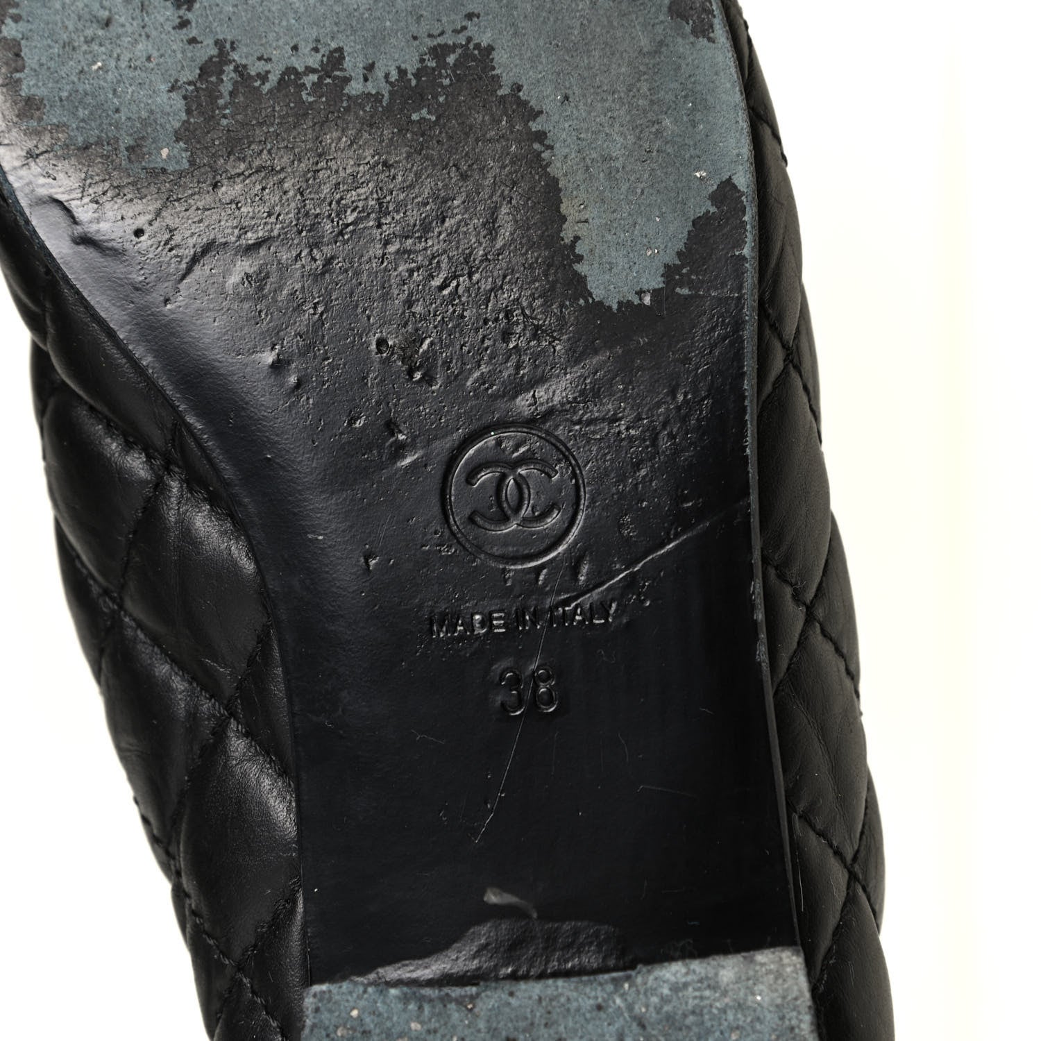 Chanel Aged Calfskin Quilted CC Cap Toe Ballerina Flats 38 Black 5 of 8