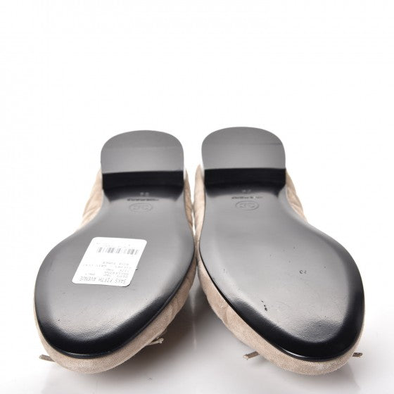 Chanel Suede Quilted Cap Toe CC Ballerina Flats 39 Dark Beige 5 of 10