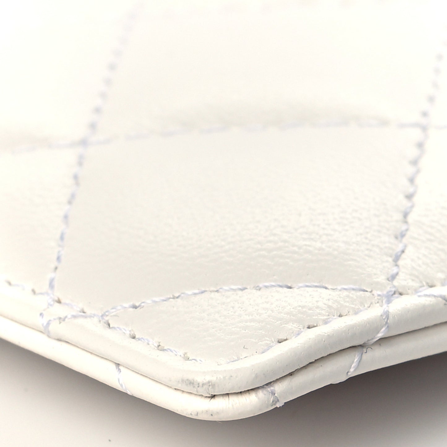 Lambskin Quilted Camellia Bow Card Holder On Chain White