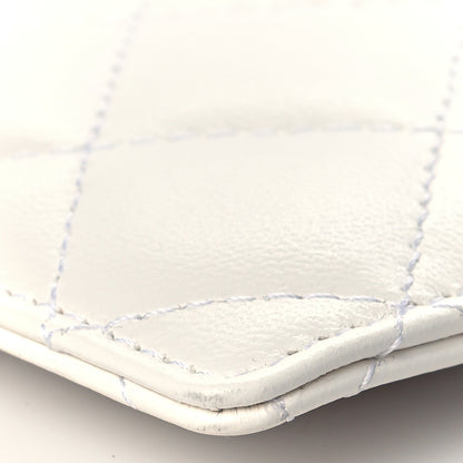 Chanel Lambskin Quilted Camellia Bow Card Holder On Chain White 10 of 11