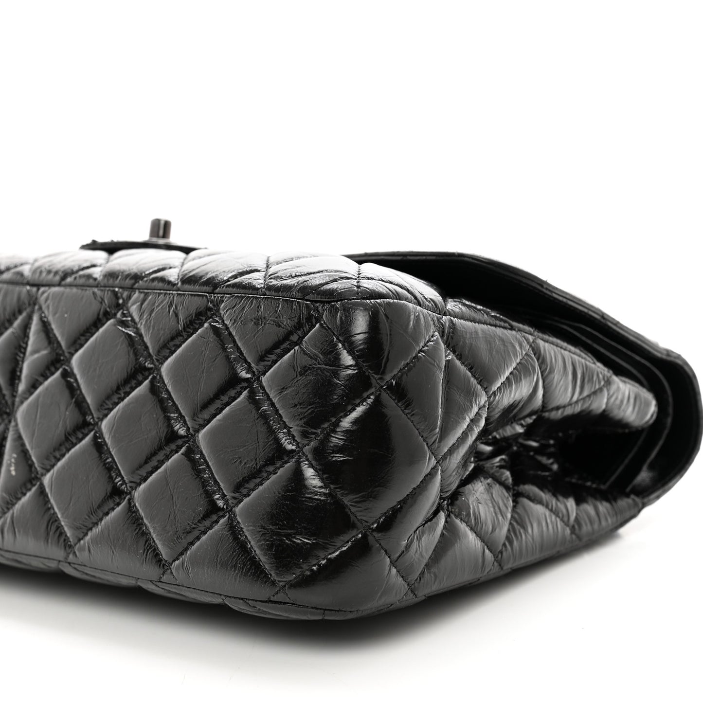 Shiny Distressed Calfskin Quilted Jumbo Double Flap So Black