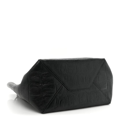 Celine Crocodile Embossed Calfskin Medium Belt Cabas Phantom Black 4 of 12