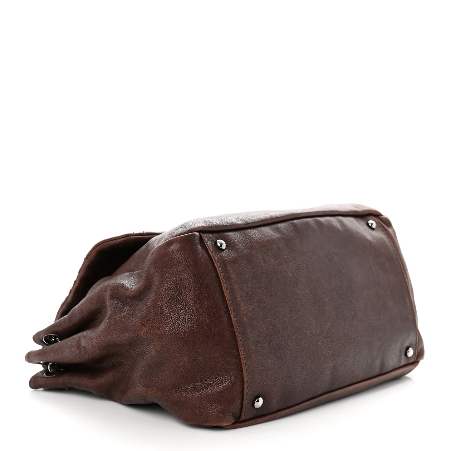 Calfskin Diamond Stitch Accordion Flap Brown