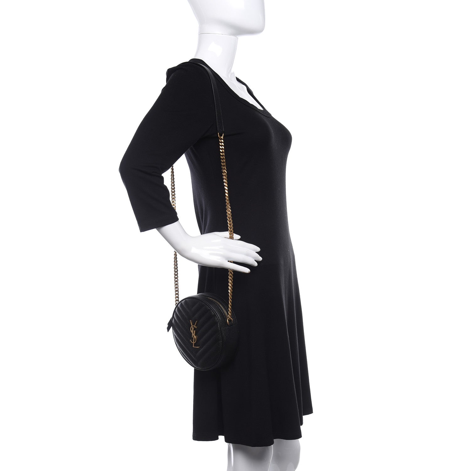 Saint Laurent Grain De Poudre Matelasse Chevron Quilted Round Vinyle Camera Bag Black 2 of 9
