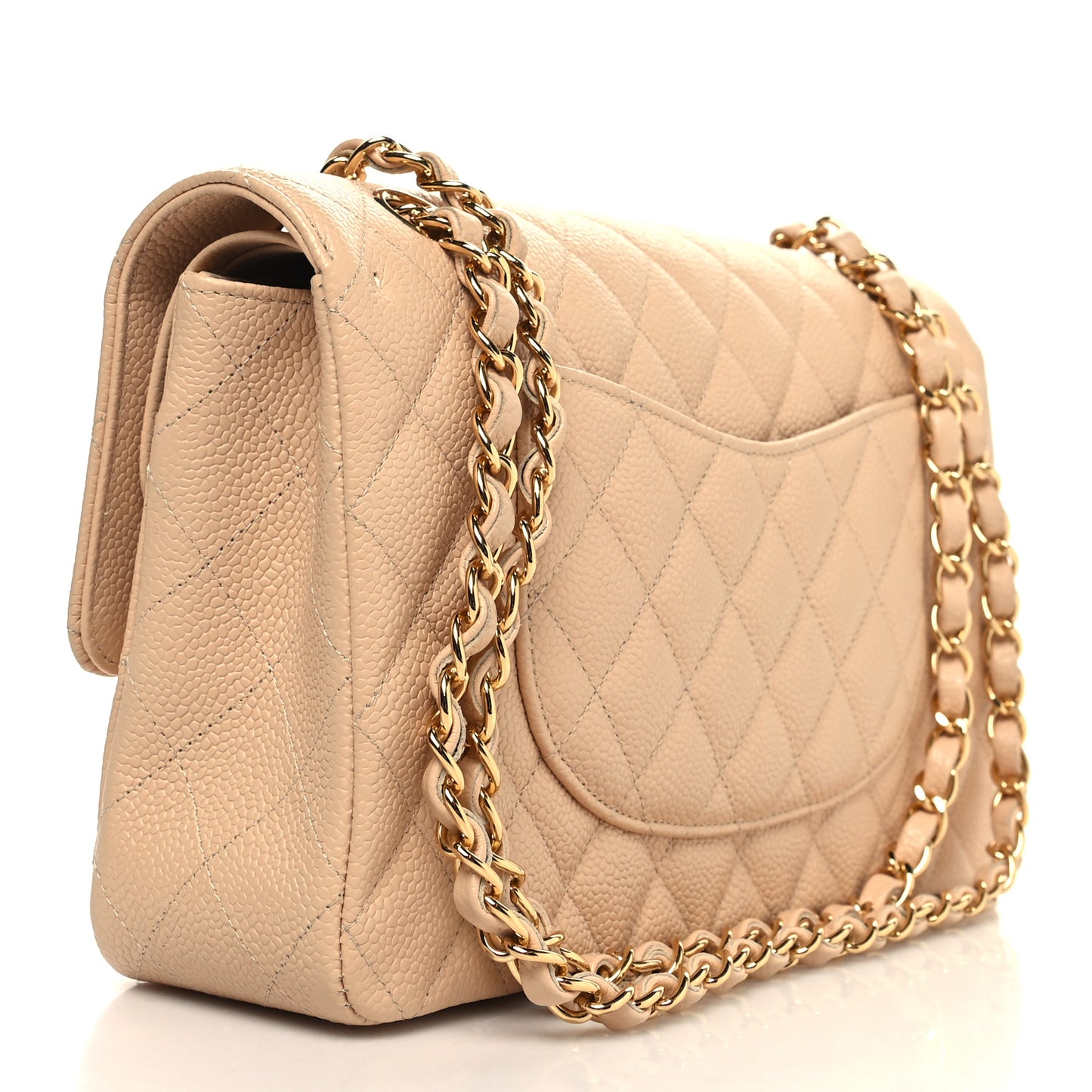 Caviar Quilted Medium Double Flap Beige