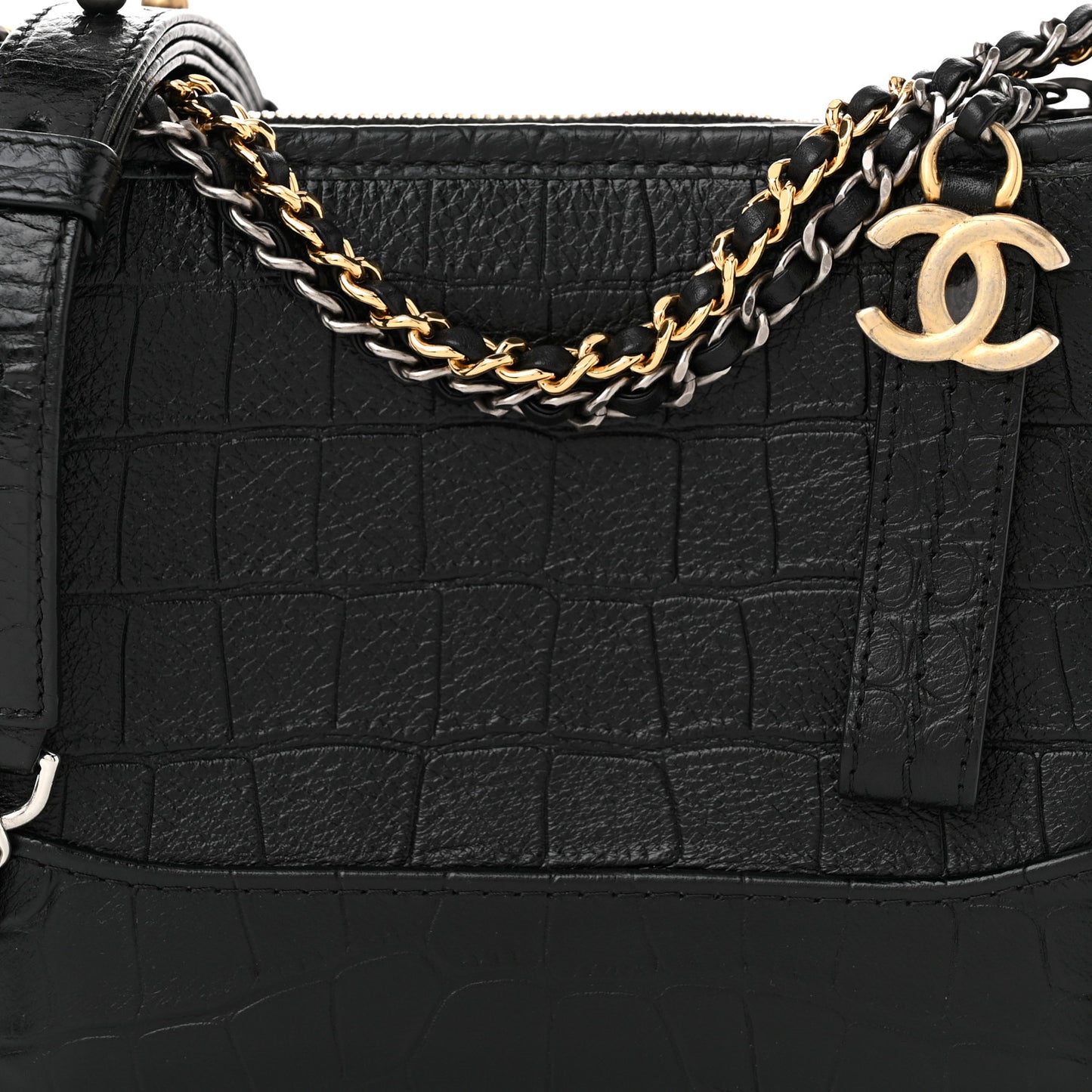 Crocodile Embossed Calfskin Small Gabrielle Cocodile Hobo Black