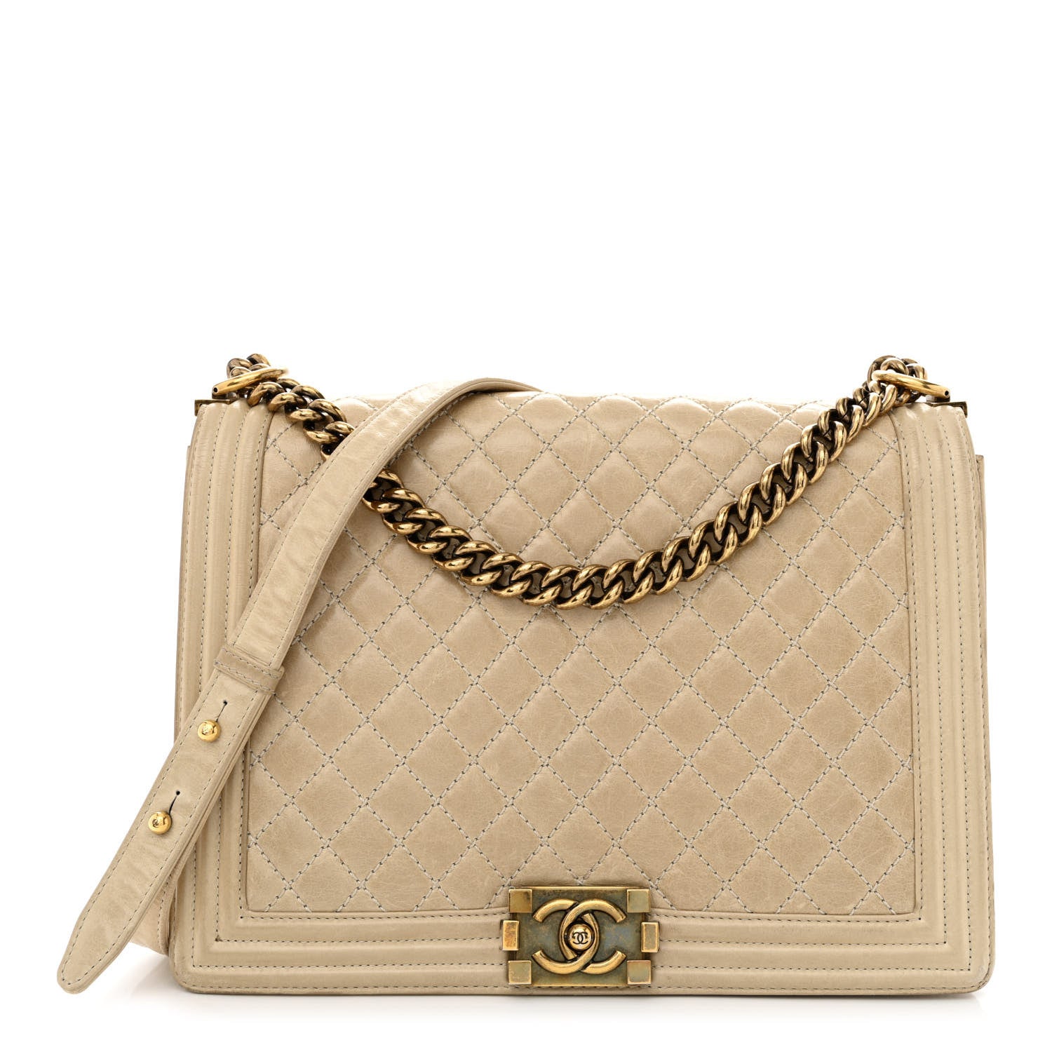 Chanel Glazed Calfskin Quilted Large Boy Flap Beige 1 of 12
