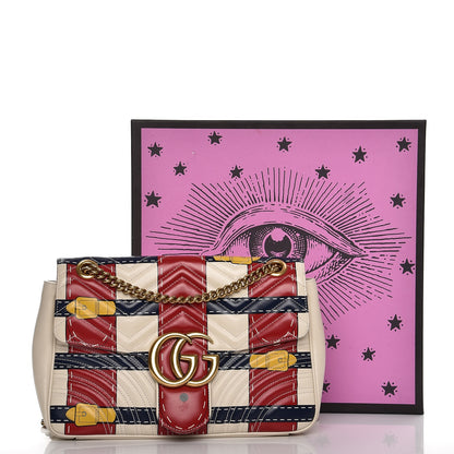 Gucci Calfskin Matelasse Trompe L'Oeil Print Medium GG Marmont Shoulder Bag Mystic White Hibiscus Red Marine Giallo 12 of 12
