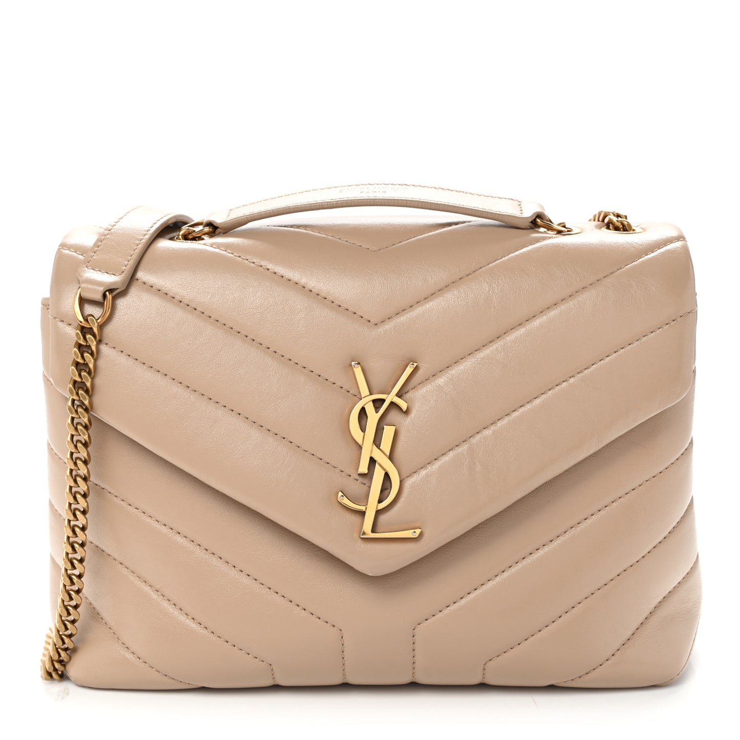 Calfskin Y Quilted Monogram Small Loulou Chain Satchel Dark Beige
