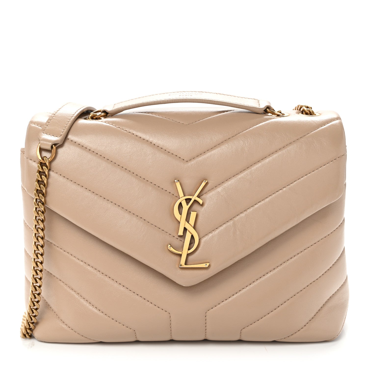 Saint Laurent Calfskin Y Quilted Monogram Small Loulou Chain Satchel Dark Beige 1 of 11