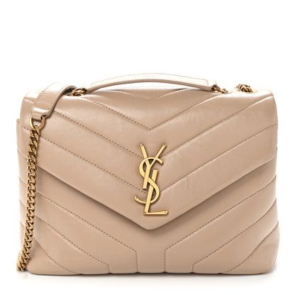 Saint Laurent Calfskin Y Quilted Monogram Small Loulou Chain Satchel Dark Beige 1 of 11